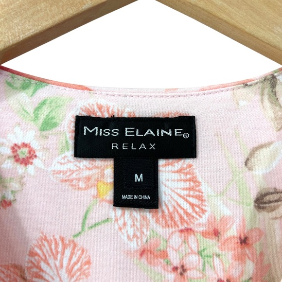 Miss Elaine Relax short sleeve zip Robe Medium pink floral pockets jersey NWT - Picture 4 of 12